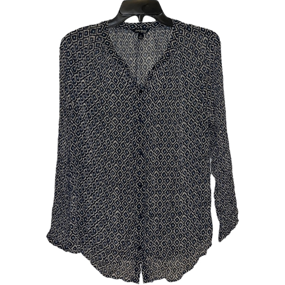 Lucky Brand Geometrical Pattern Boho Tunic Top Blouse Smocked V Neck Button Down - Picture 4 of 4